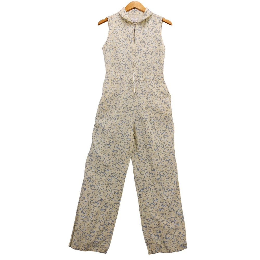 RVCA Cream Floral Sleeveless Jumpsuit with Blue Print
